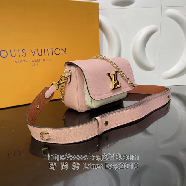 Louis Vuitton新款女包 M58555 路易威登Lockme Tender手袋 LV粉色粒面小牛皮单肩斜挎女包  ydh4205
